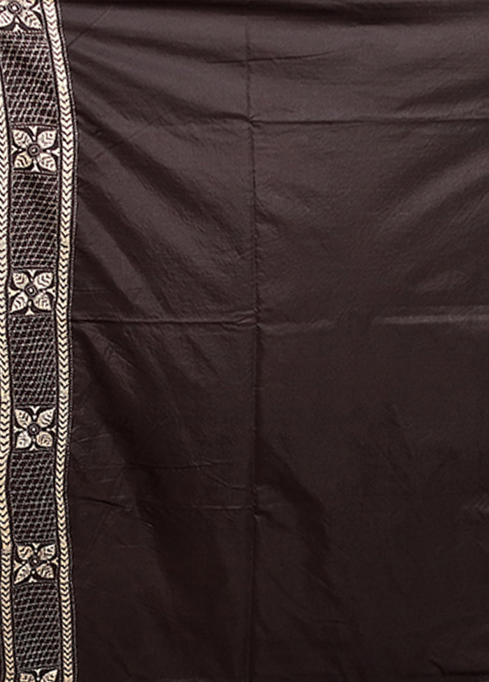 Black Kantha Stitch Silk Saree With Blouse Piece