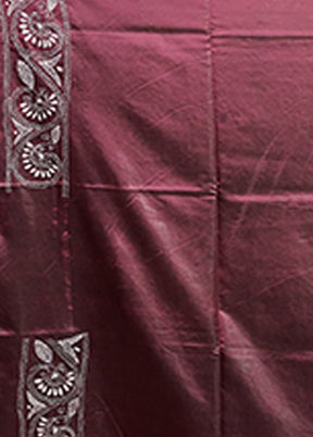Maroon Kantha Stitch Silk Saree With Blouse Piece
