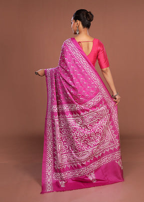 Pink Kantha Stitch Silk Saree With Blouse Piece