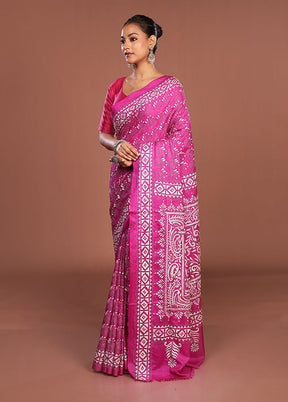Pink Kantha Stitch Silk Saree With Blouse Piece