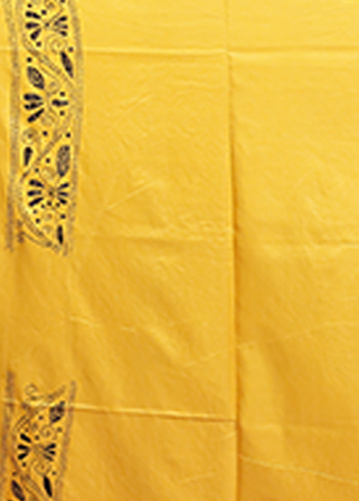 Yellow Kantha Stitch Silk Saree With Blouse Piece