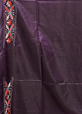 Blue Kantha Stitch Silk Saree With Blouse Piece