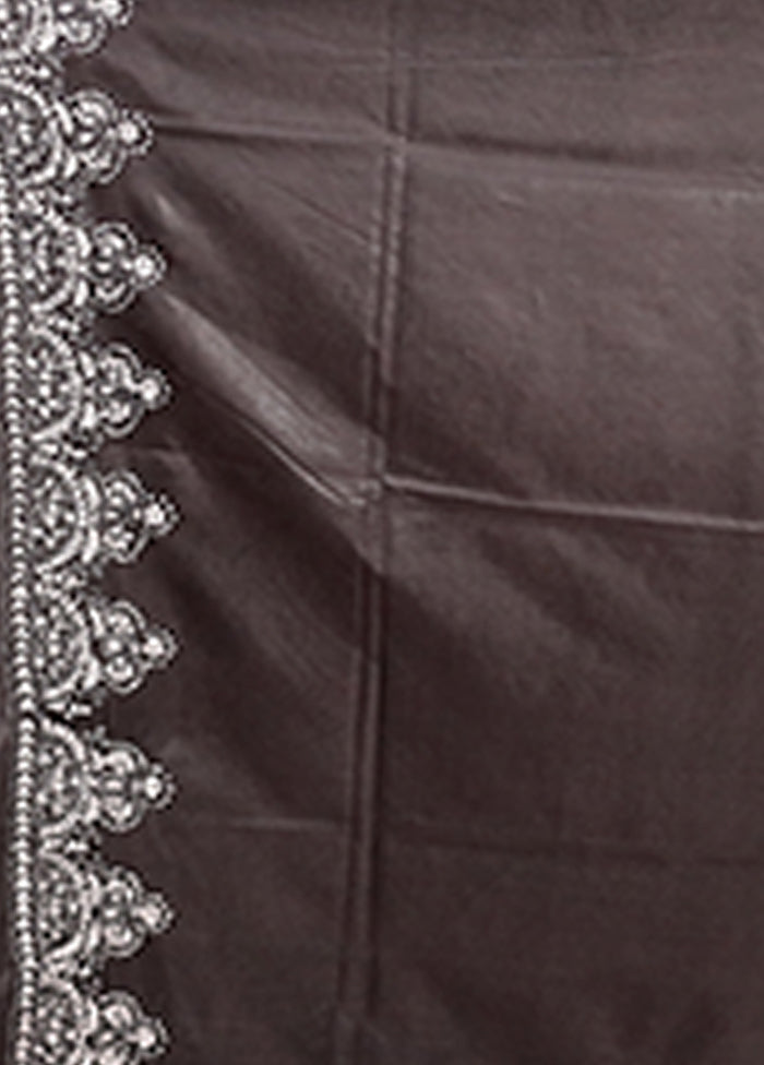 Black Kantha Stitch Silk Saree With Blouse Piece