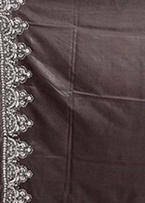 Black Kantha Stitch Silk Saree With Blouse Piece