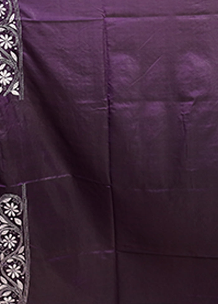 Blue Kantha Stitch Silk Saree With Blouse Piece