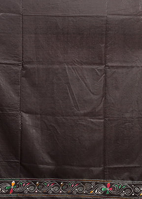 Black Kantha Stitch Silk Saree With Blouse Piece