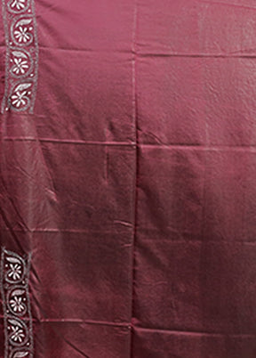 Maroon Kantha Stitch Silk Saree With Blouse Piece