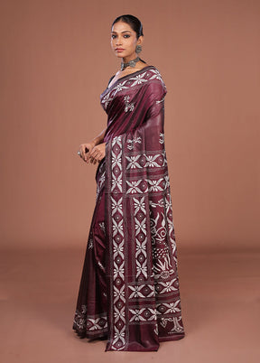 Purple Kantha Stitch Silk Saree With Blouse Piece