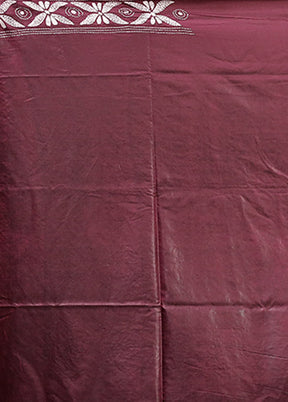 Purple Kantha Stitch Silk Saree With Blouse Piece