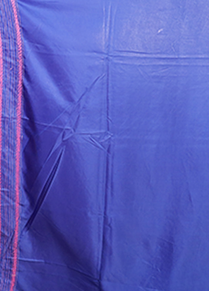 Blue Kantha Stitch Silk Saree With Blouse Piece