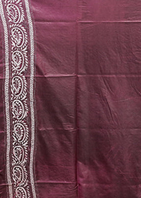 Purple Kantha Stitch Silk Saree With Blouse Piece