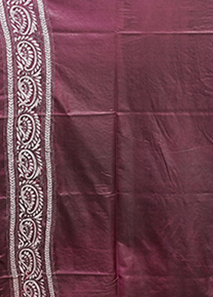 Purple Kantha Stitch Silk Saree With Blouse Piece