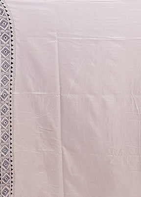 White Kantha Stitch Silk Saree With Blouse Piece