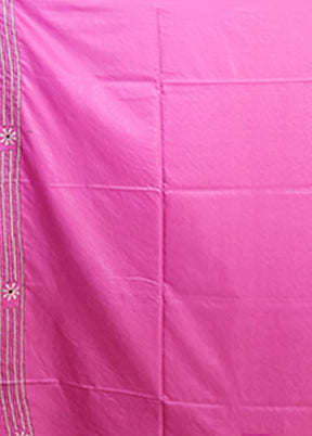 Pink Kantha Stitch Silk Saree With Blouse Piece