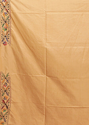 Cream Kantha Stitch Silk Saree With Blouse Piece