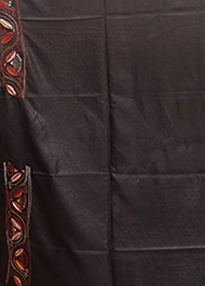 Black Kantha Stitch Silk Saree With Blouse Piece