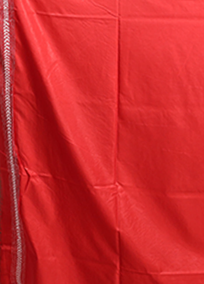 Red Kantha Stitch Silk Saree With Blouse Piece