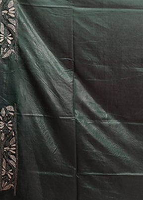 Green Kantha Stitch Silk Saree With Blouse Piece