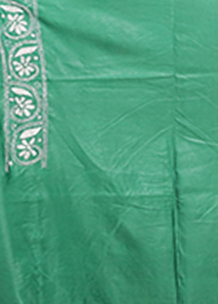 Green Kantha Stitch Silk Saree With Blouse Piece