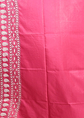 Pink Kantha Stitch Silk Saree With Blouse Piece