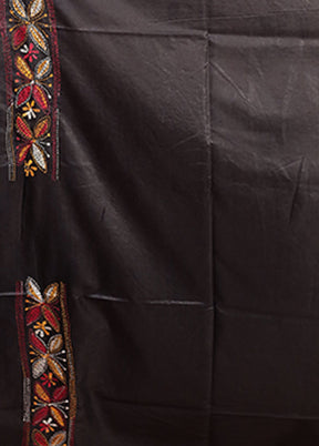 Black Kantha Stitch Silk Saree With Blouse Piece