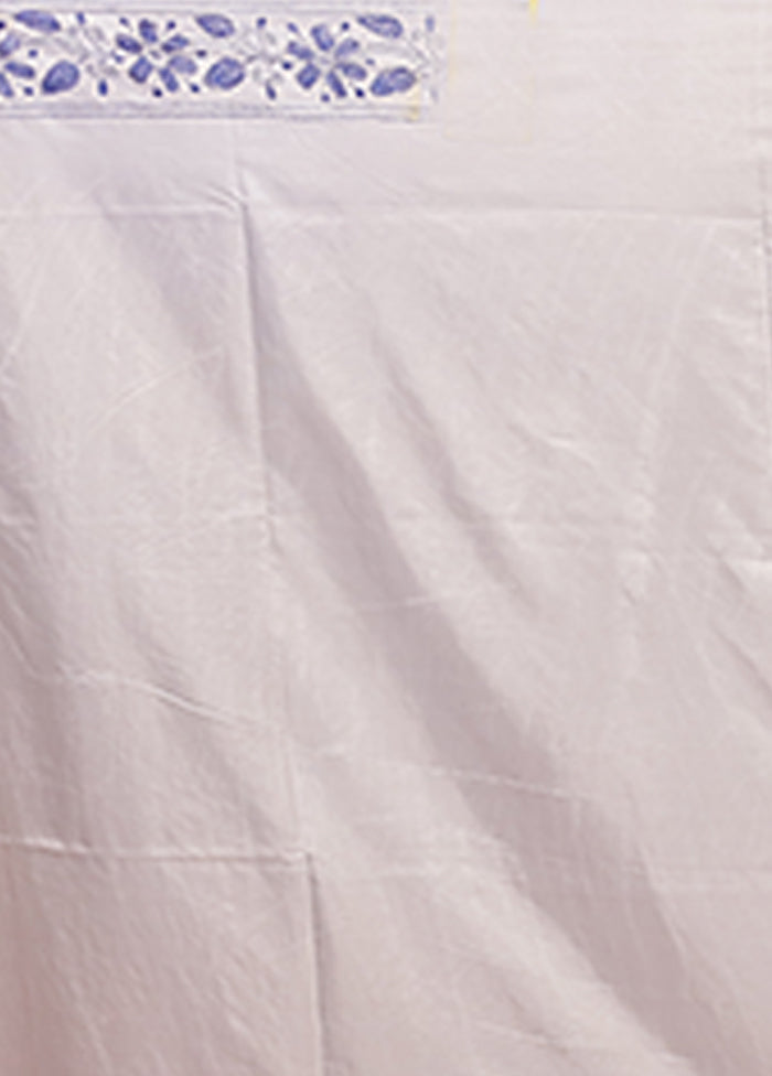 White Kantha Stitch Silk Saree With Blouse Piece