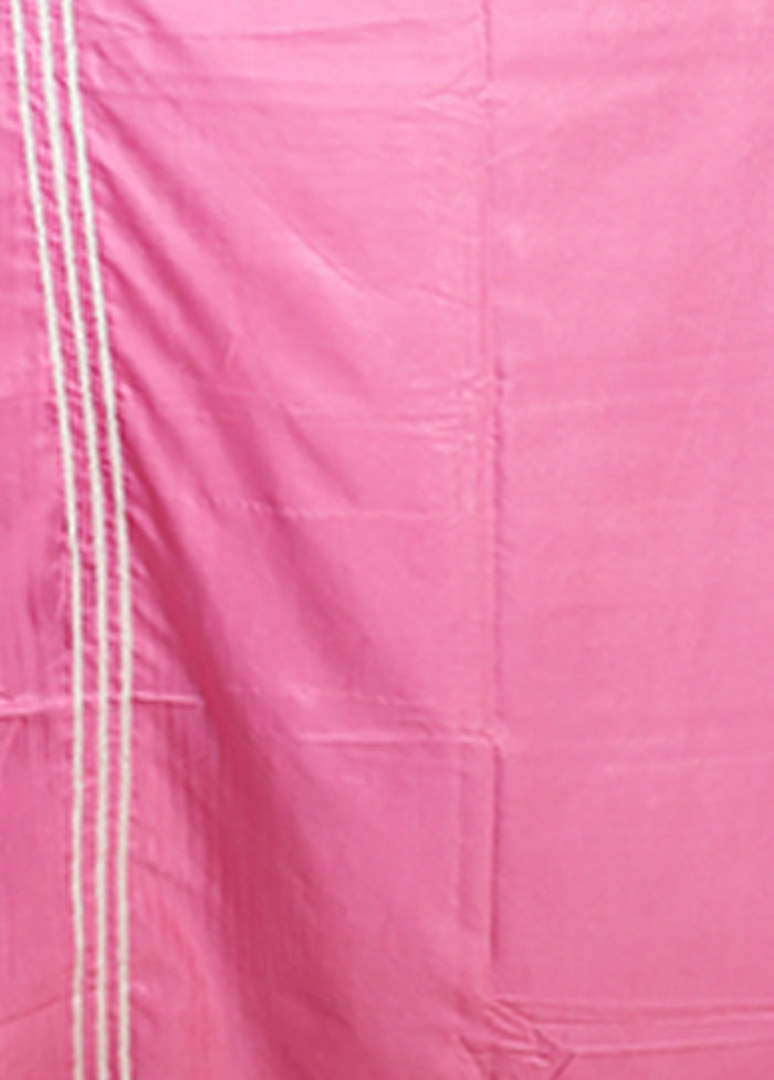 Pink Kantha Stitch Silk Saree With Blouse Piece