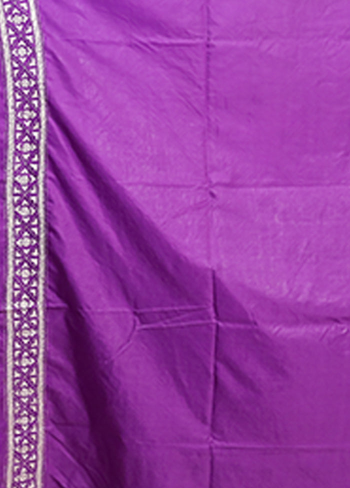 Purple Kantha Stitch Silk Saree With Blouse Piece