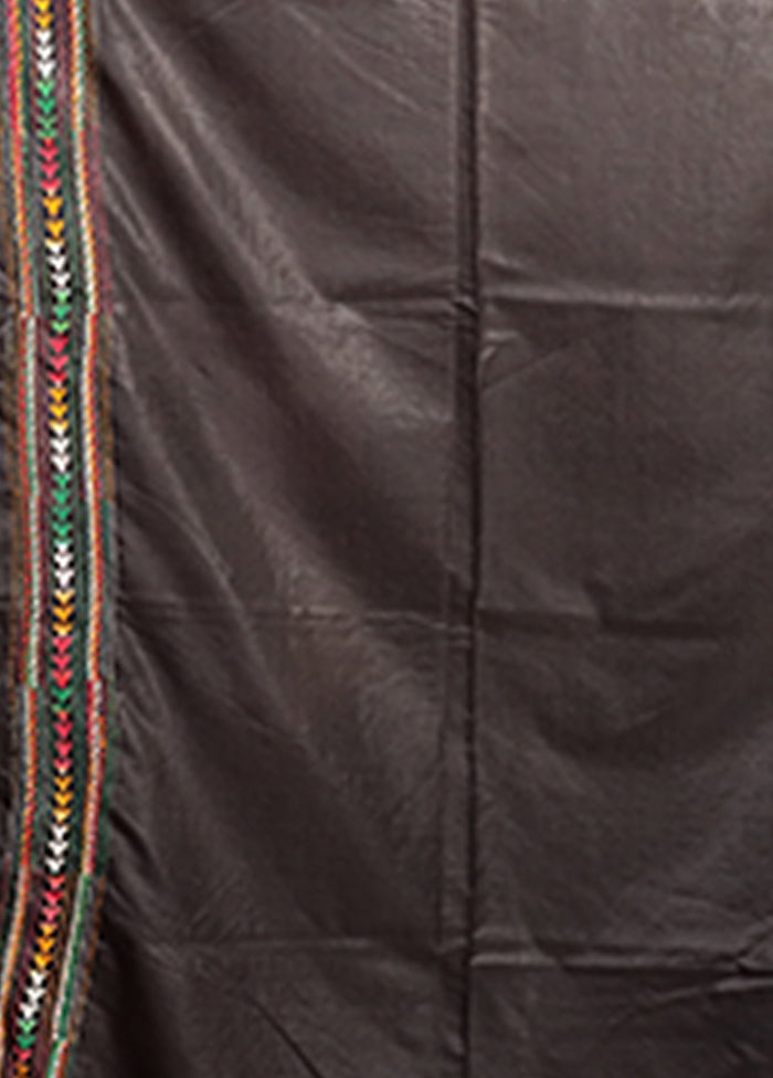 Black Kantha Stitch Silk Saree With Blouse Piece