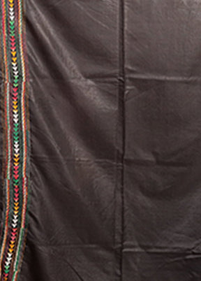 Black Kantha Stitch Silk Saree With Blouse Piece