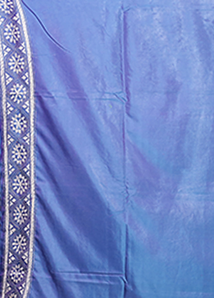 Blue Kantha Stitch Silk Saree With Blouse Piece