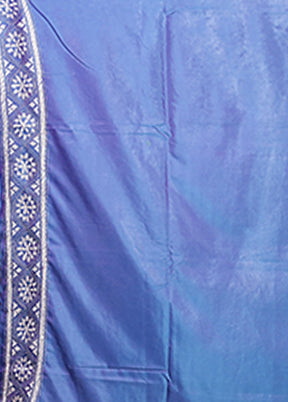 Blue Kantha Stitch Silk Saree With Blouse Piece