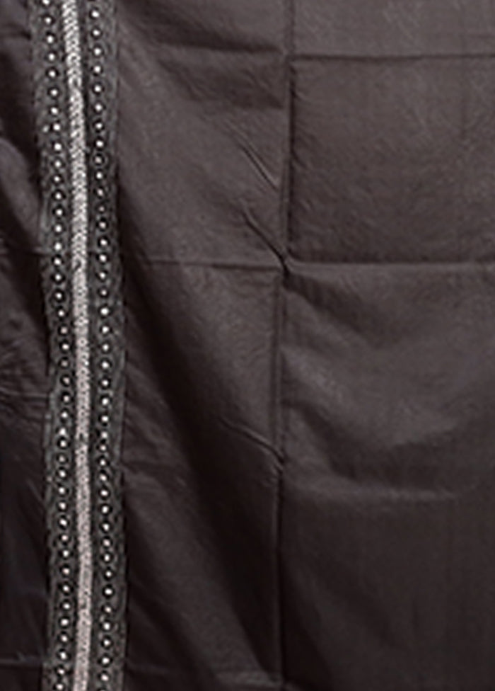 Black Kantha Stitch Silk Saree With Blouse Piece