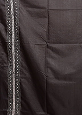 Black Kantha Stitch Silk Saree With Blouse Piece