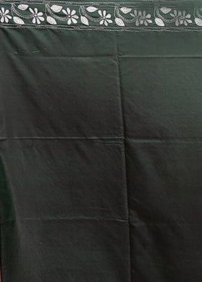 Green Kantha Stitch Silk Saree With Blouse Piece