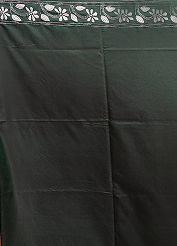 Green Kantha Stitch Silk Saree With Blouse Piece