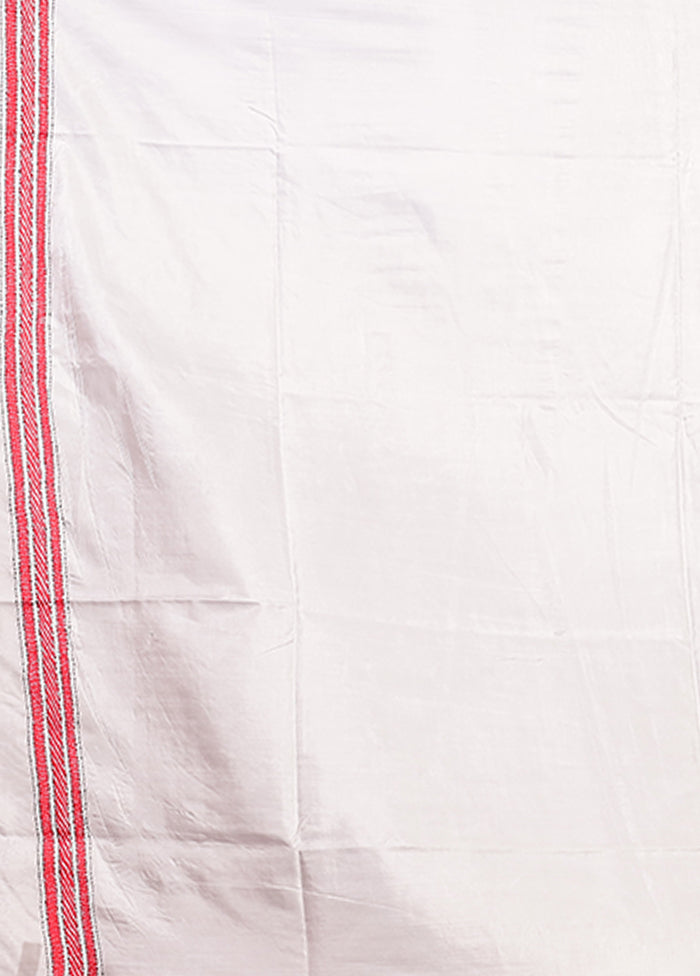 White Kantha Stitch Silk Saree With Blouse Piece