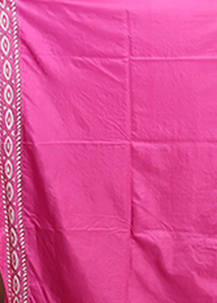 Pink Kantha Stitch Silk Saree With Blouse Piece