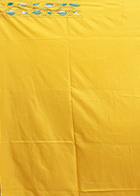 Yellow Kantha Stitch Silk Saree With Blouse Piece