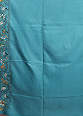 Green Kantha Stitch Silk Saree With Blouse Piece