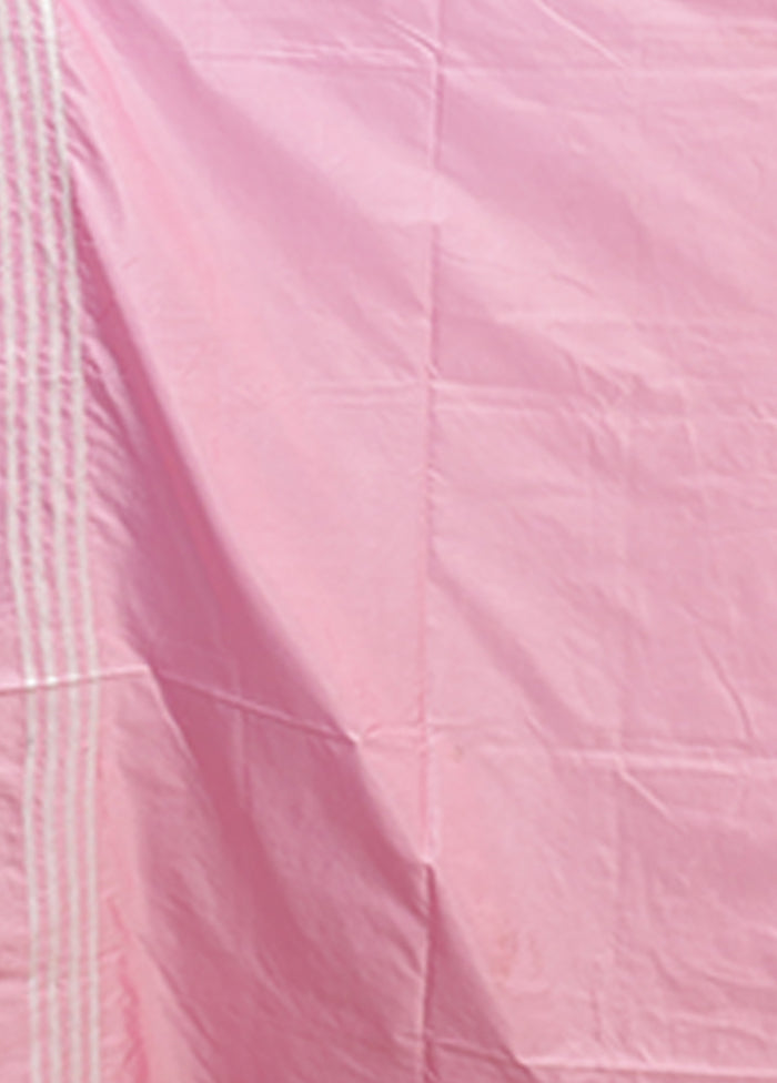 Pink Kantha Stitch Silk Saree With Blouse Piece