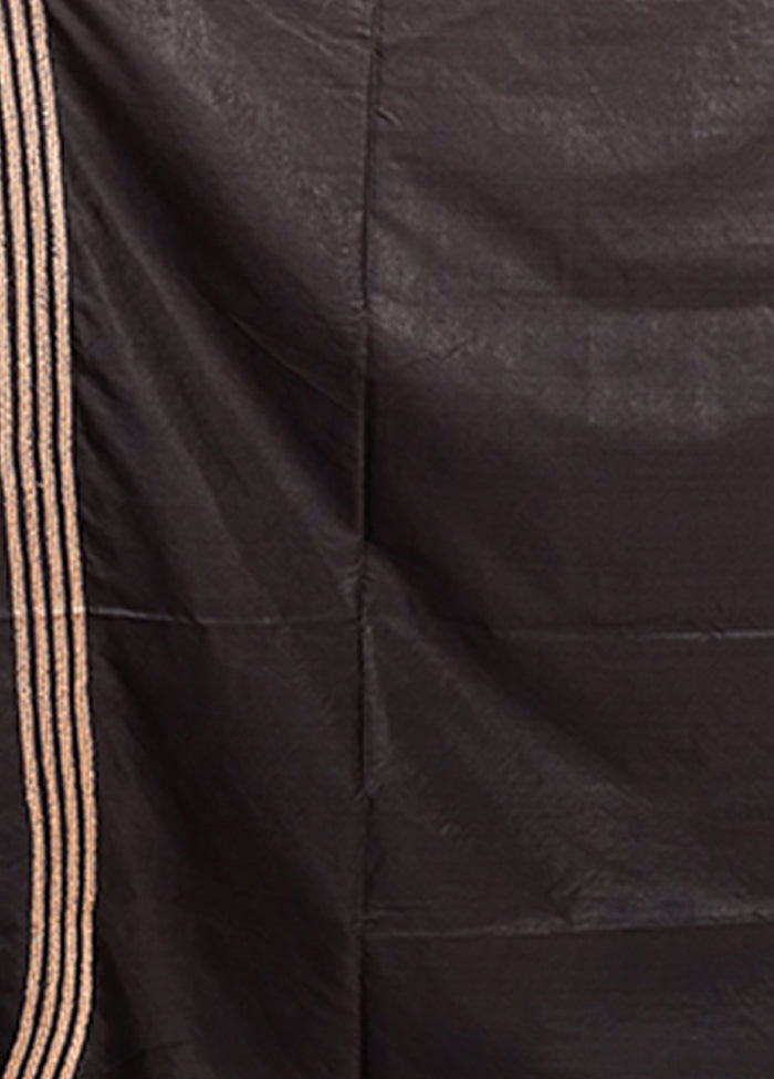 Black Kantha Stitch Silk Saree With Blouse Piece