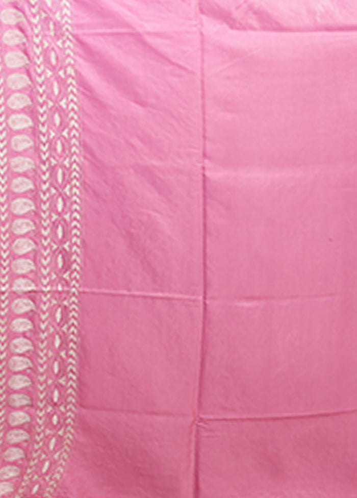 Pink Kantha Stitch Silk Saree With Blouse Piece