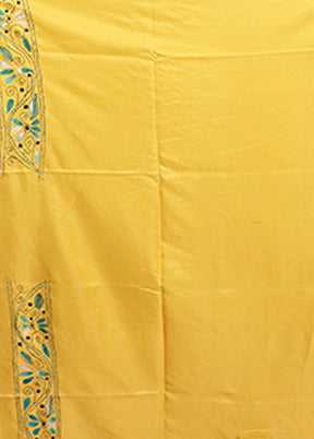 Yellow Kantha Stitch Silk Saree With Blouse Piece