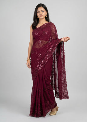Purple Chiffon Silk Saree With Blouse Piece