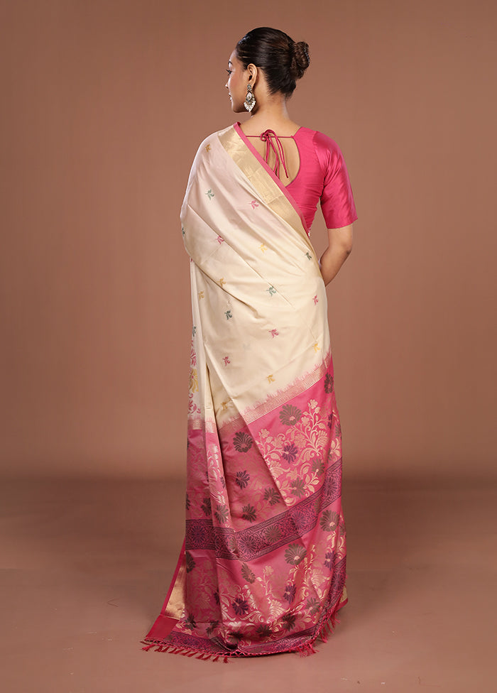 Cream Dupion Silk Saree With Blouse Piece