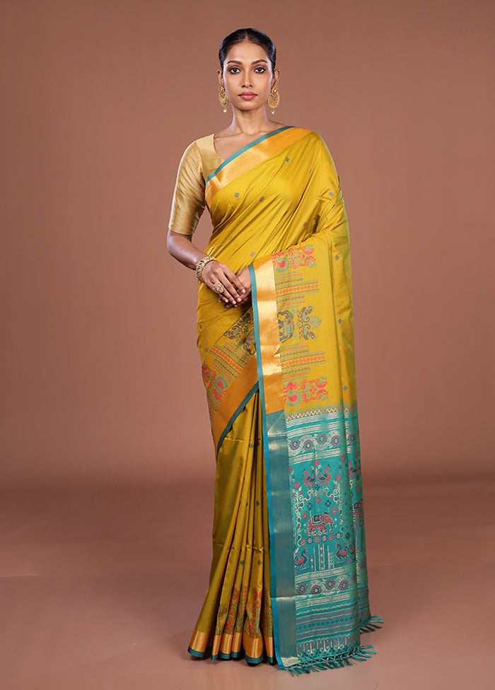 Green Dupion Silk Saree With Blouse Piece