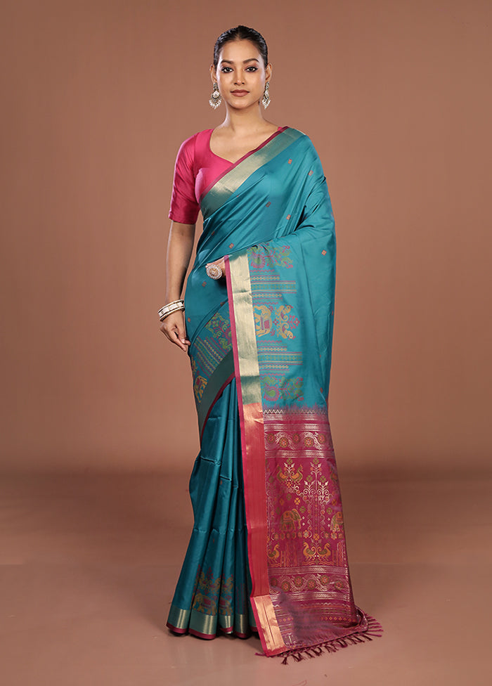 Blue Dupion Silk Saree With Blouse Piece