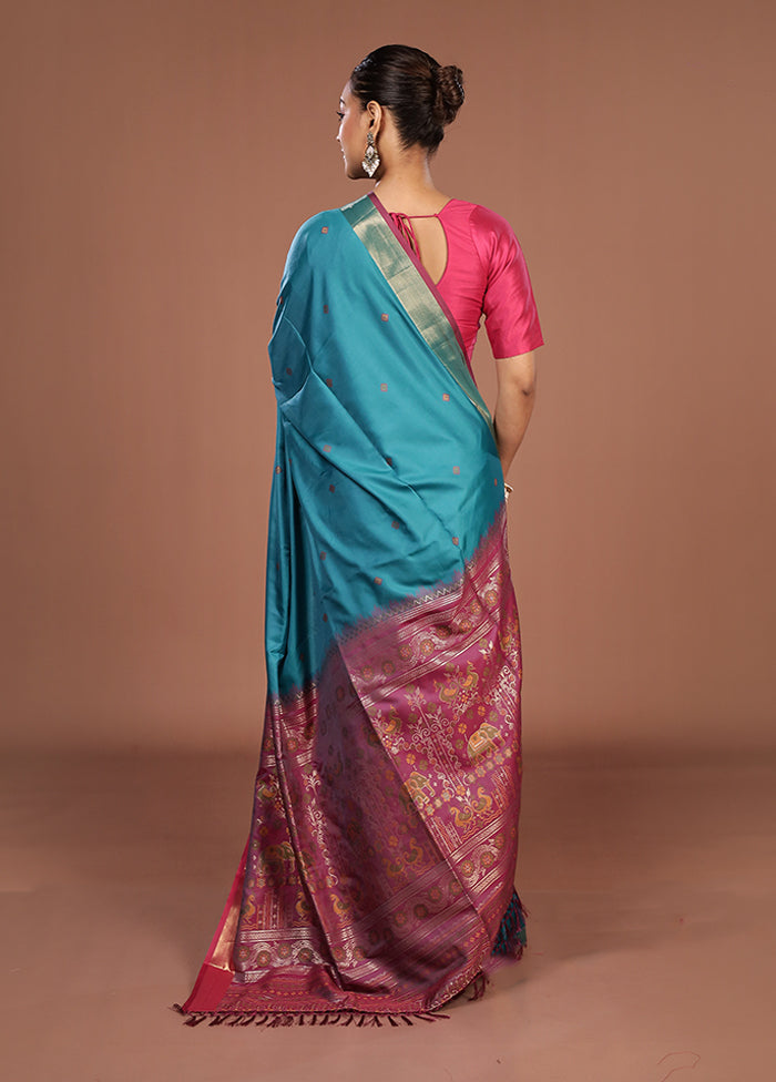 Blue Dupion Silk Saree With Blouse Piece