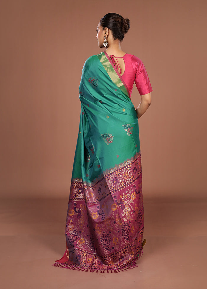 Green Dupion Silk Saree With Blouse Piece